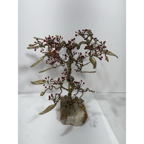 Tree of Life or Feng Shui tree, crafted with beads on Marble stone base Golden - Picture 2 of 10